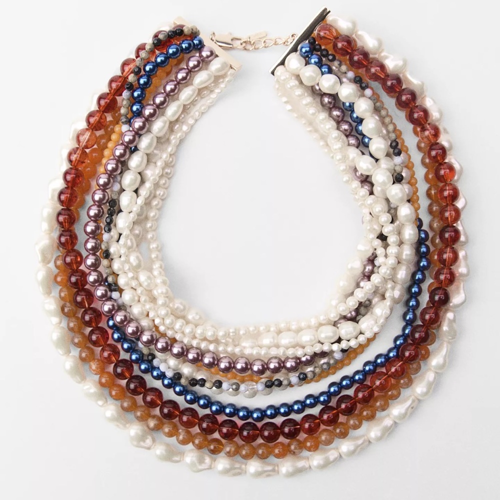 Zara Colorful pearl and bead statement necklace. new without tags